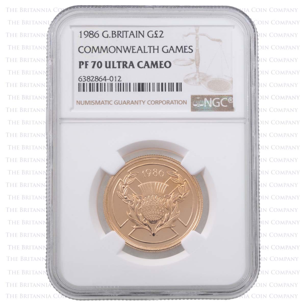 1986 Commonwealth Games Edinburgh Two Pound Gold Proof Coin NGC Graded PF 70 Ultra Cameo