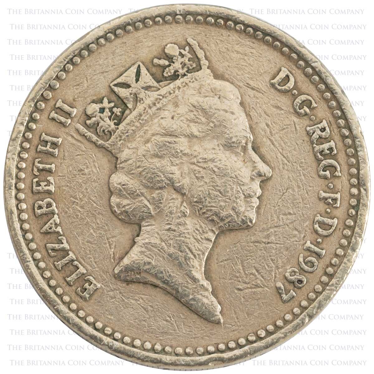 1987 English Oak Tree One Pound Coin Obverse