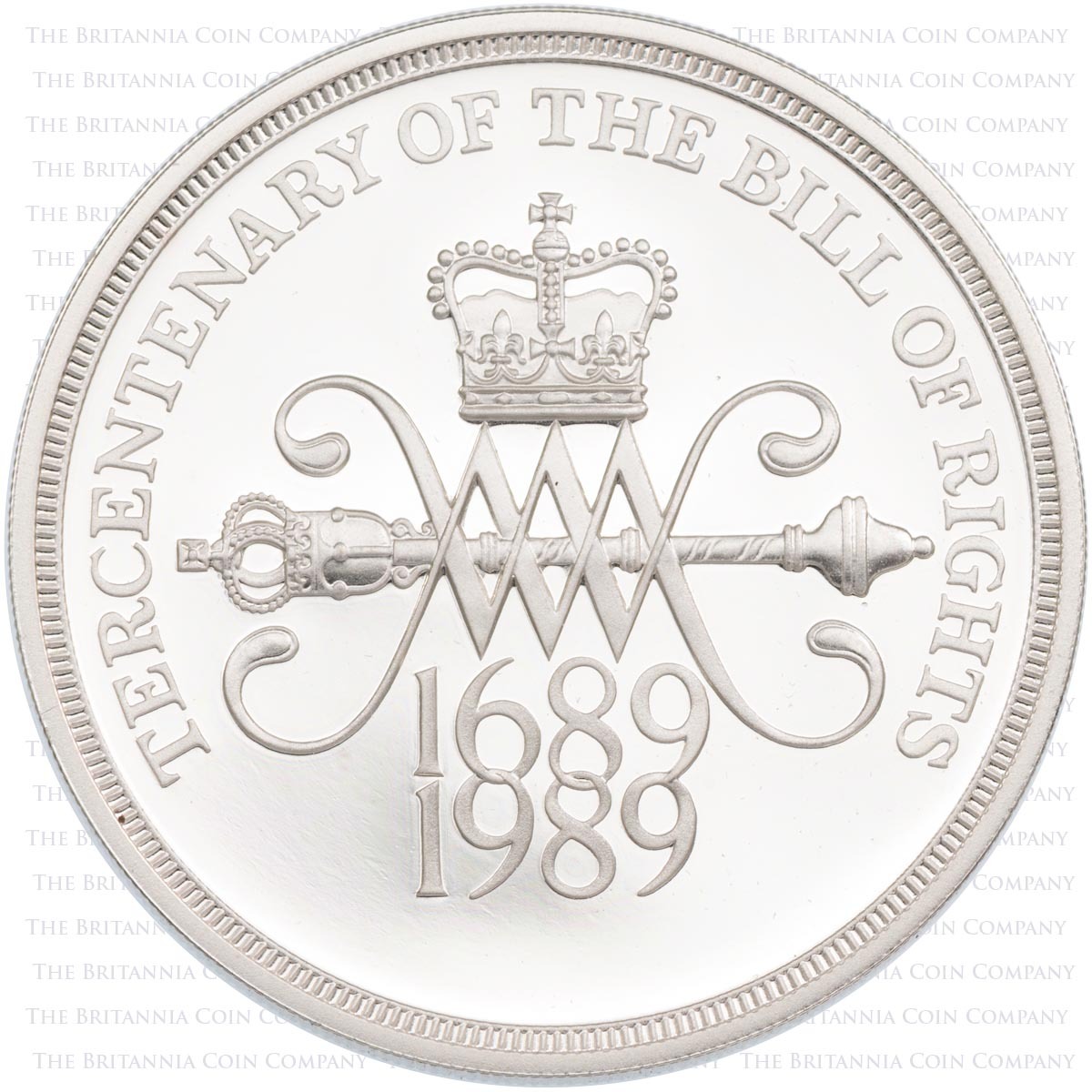 UK89BRSP 1989 Bill Of Rights England 300th Anniversary Two Pound Silver Proof Coin reverse design