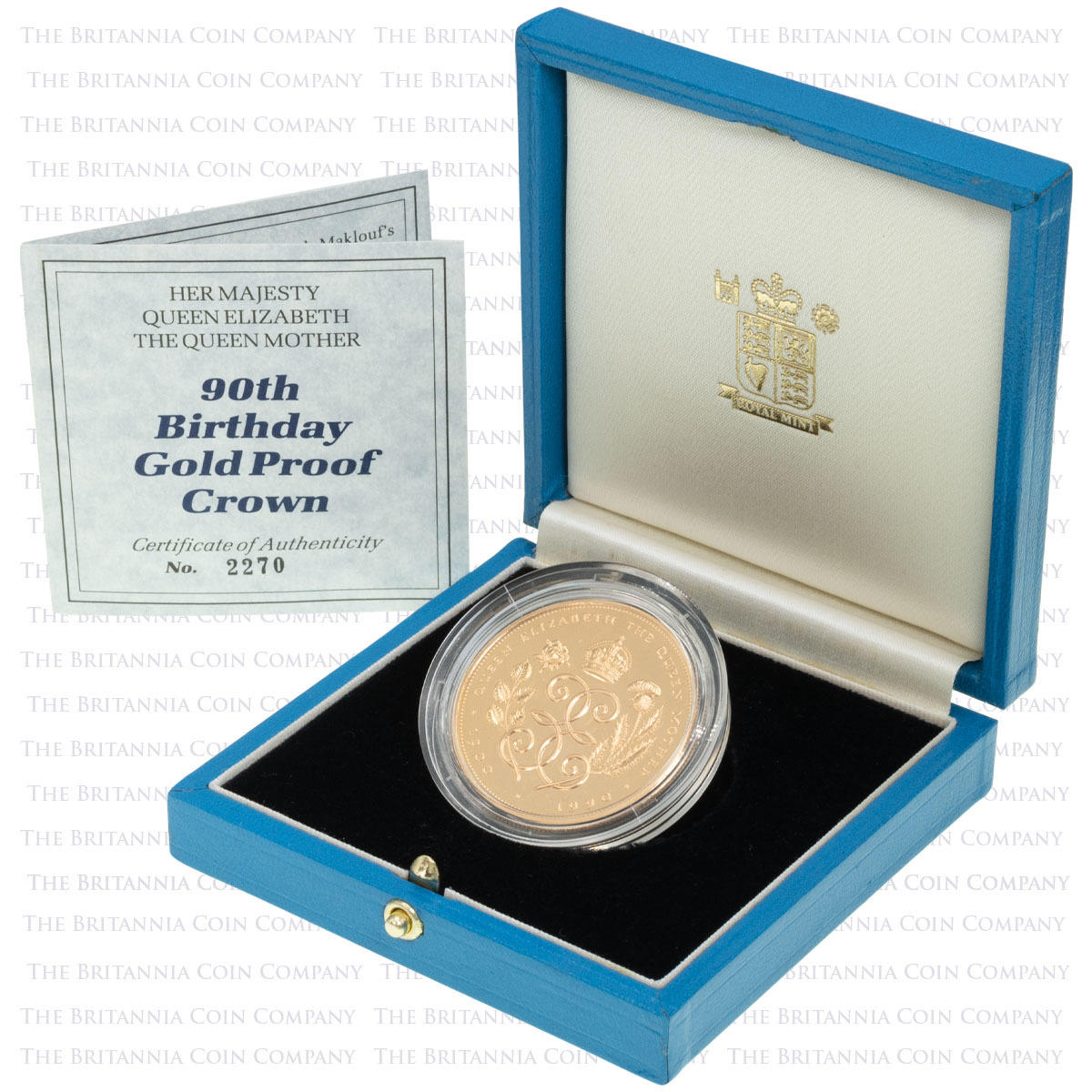 1990 Queen Mother 90th Birthday Five Pound Crown Gold Proof Coin In Box