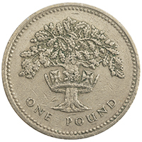 1992 English Oak Tree One Pound Circulated Coin Thumbnail