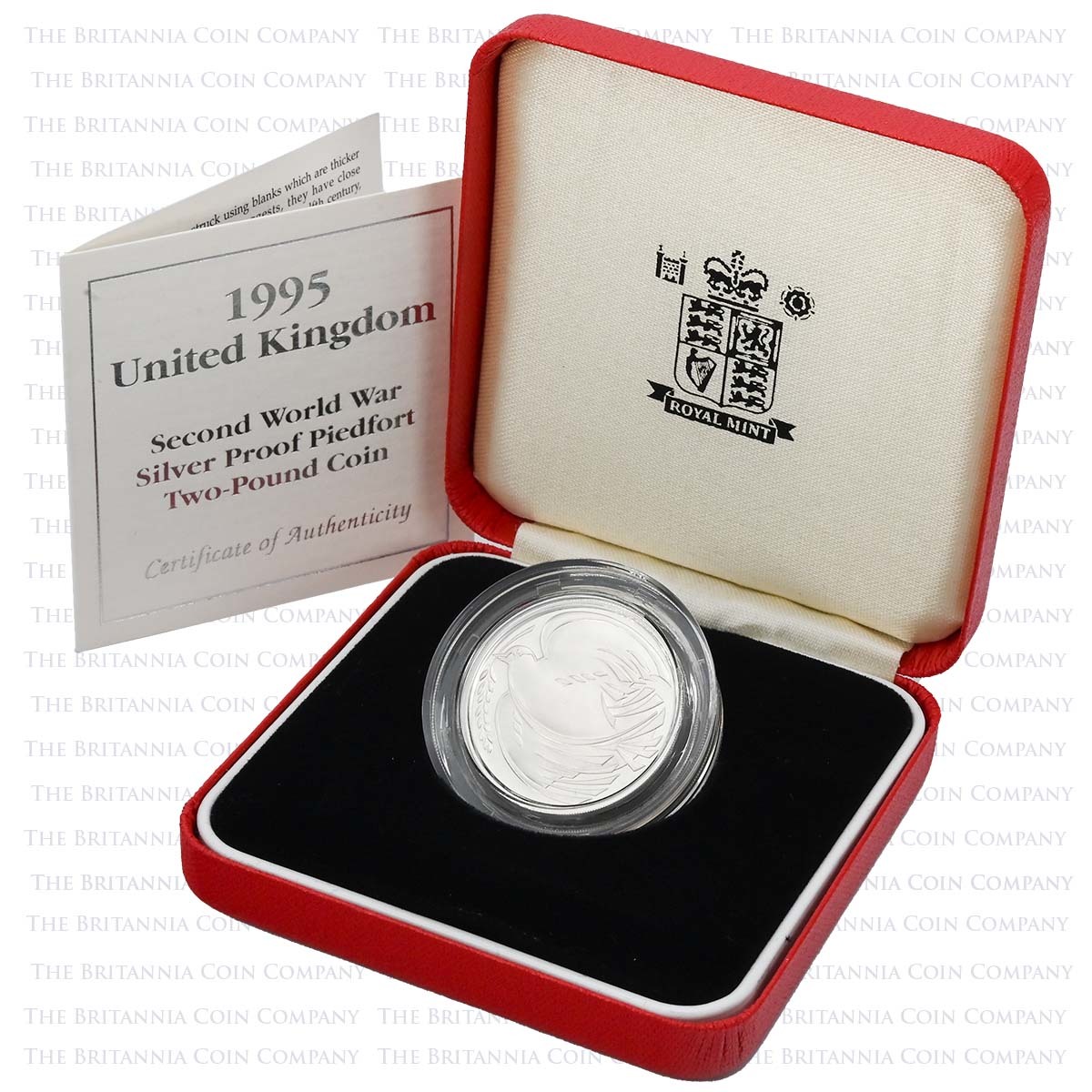 1995 Dove Of Peace End Of The Second World War Two Pound Piedfort Silver Proof Coin Boxed