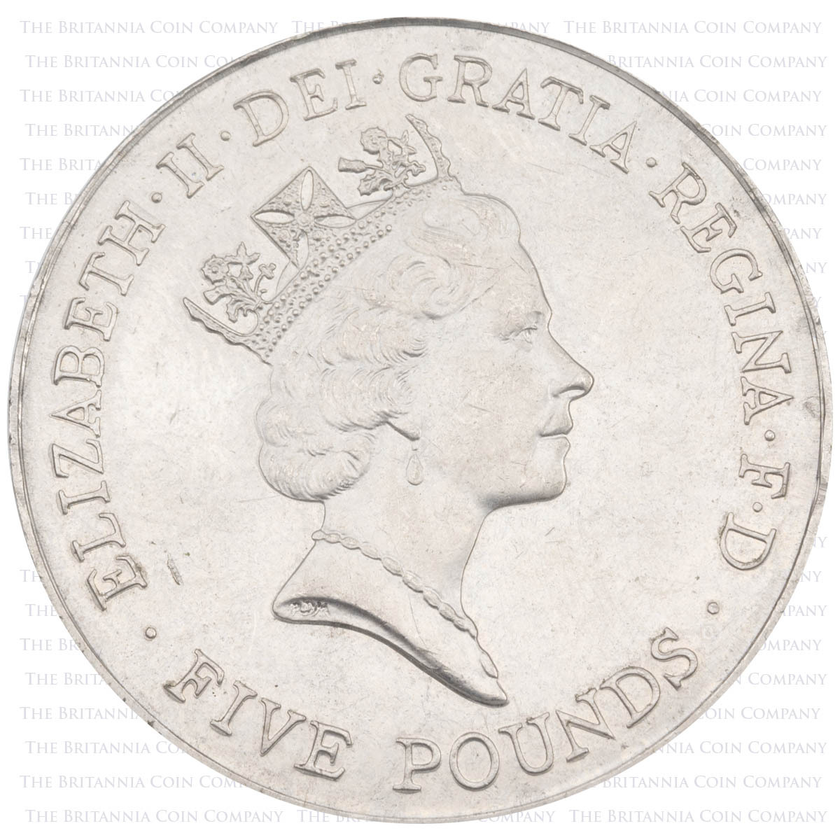 1996 Queens 70th Birthday Five Pound Coin Obverse