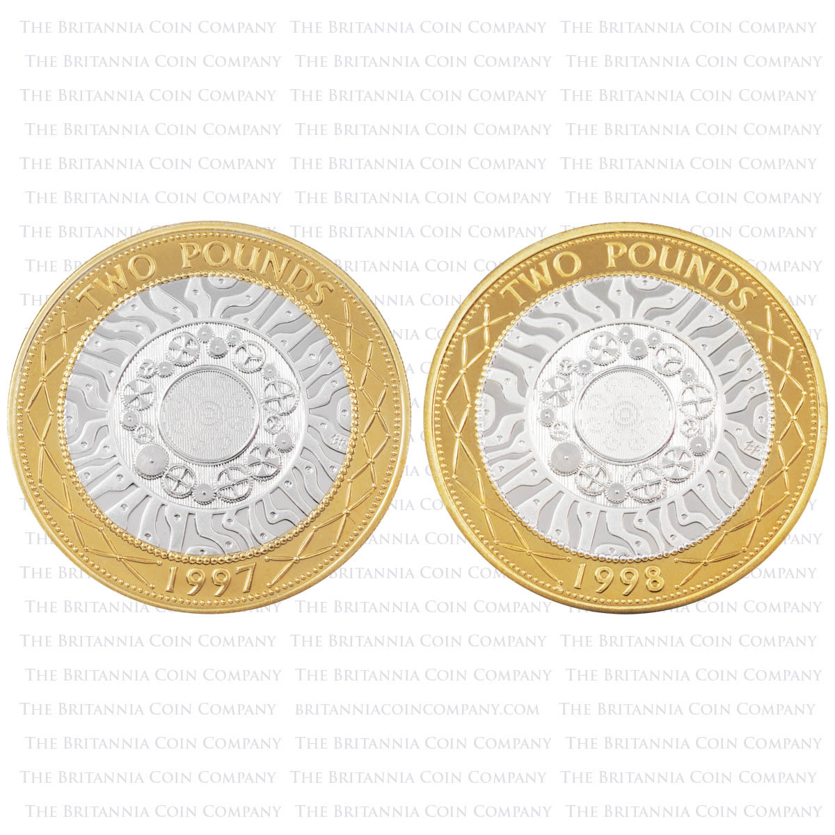 1997-1998 Technology Two Pound Piedfort Silver Proof Coin Set Reverses