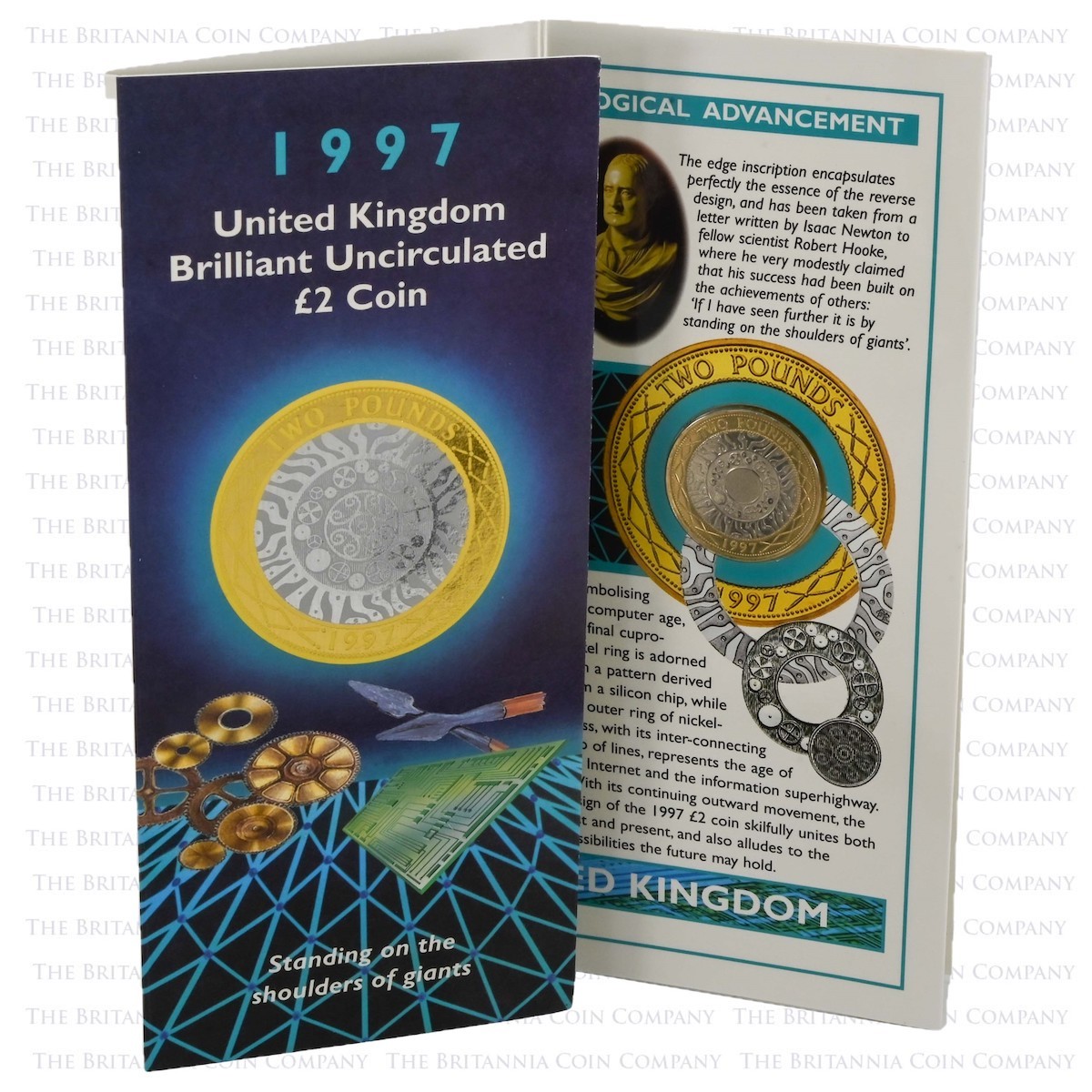 1997 Shoulders Of Giants Technology Definitive £2 Brilliant Uncirculated In Folder Packaging
