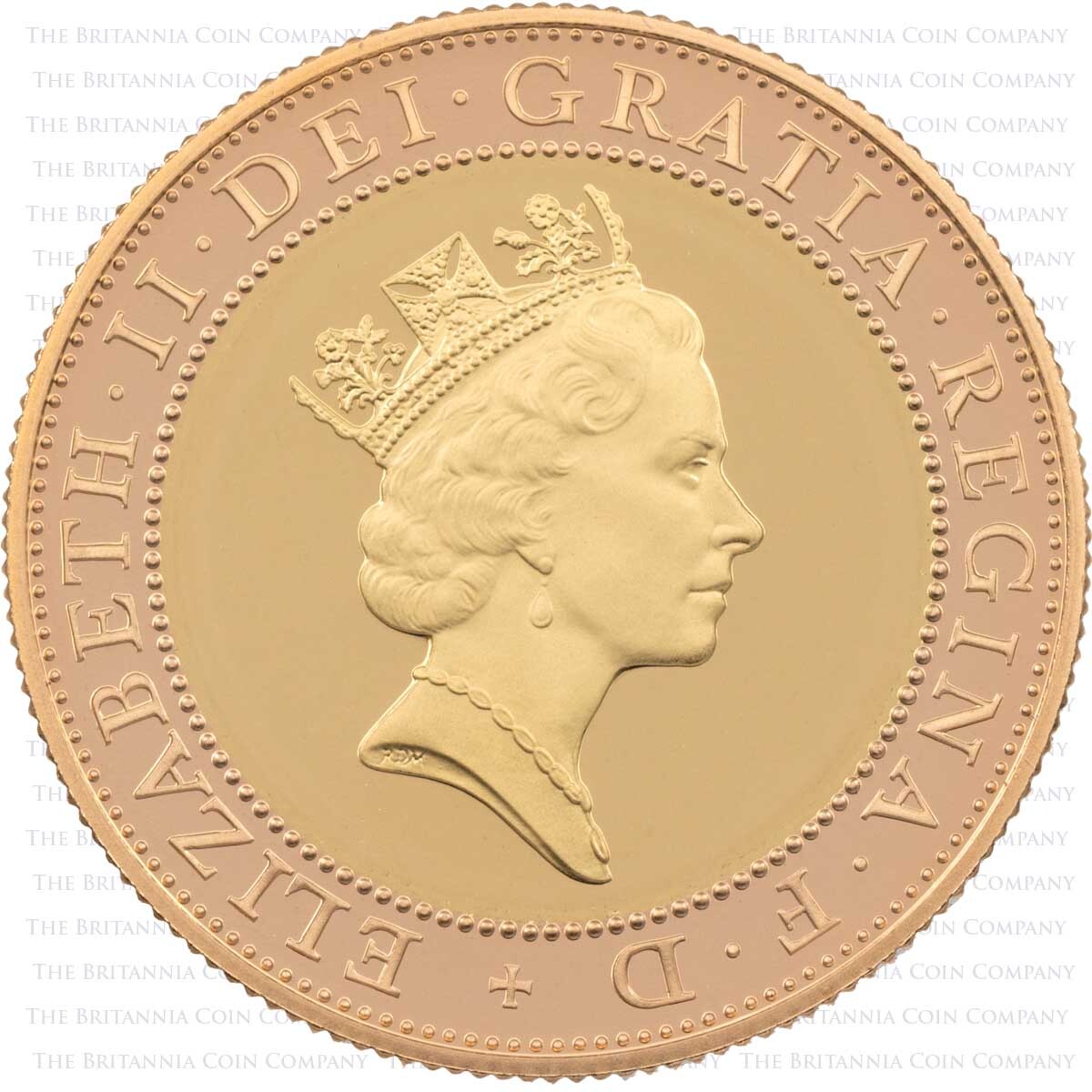 UK97GP 1997 Shoulders Of Giants Two Pound Gold Proof Coin Obverse