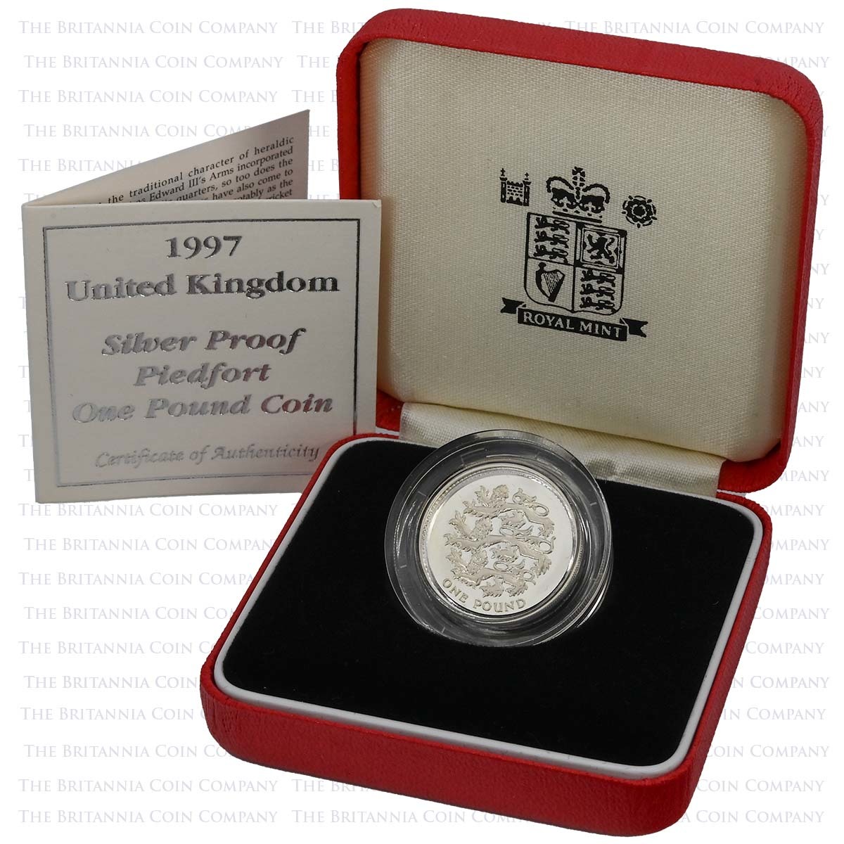 1997 Three Lions Of England £1 Piedfort Silver Proof Boxed