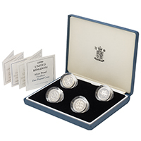 UK9902PF 1999-2002 Heraldic Emblems One Pound Piedfort Silver Proof Coin Set thumbnail
