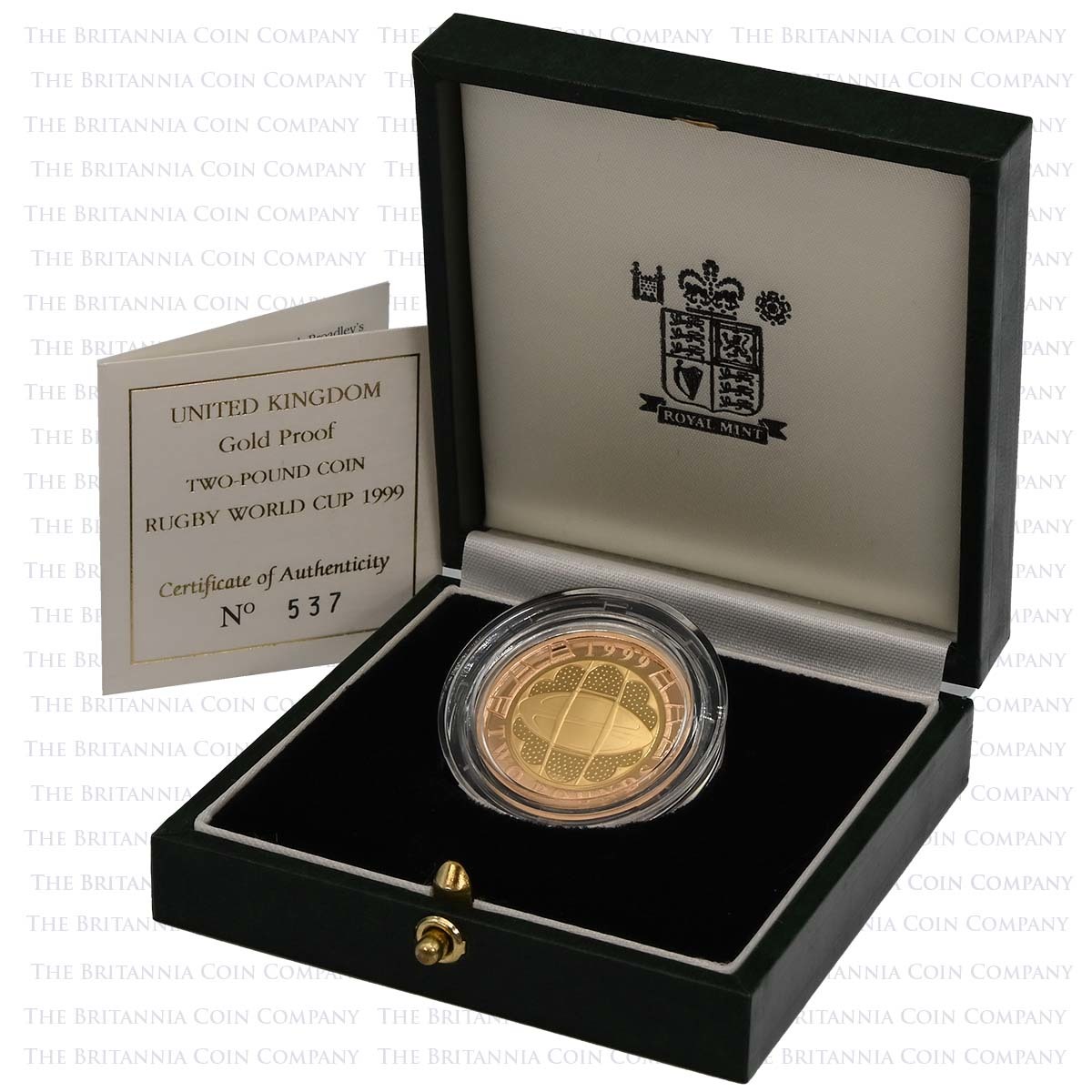 UK992GP 1999 Rugby World Cup Two Pound Gold Proof Coin Boxed