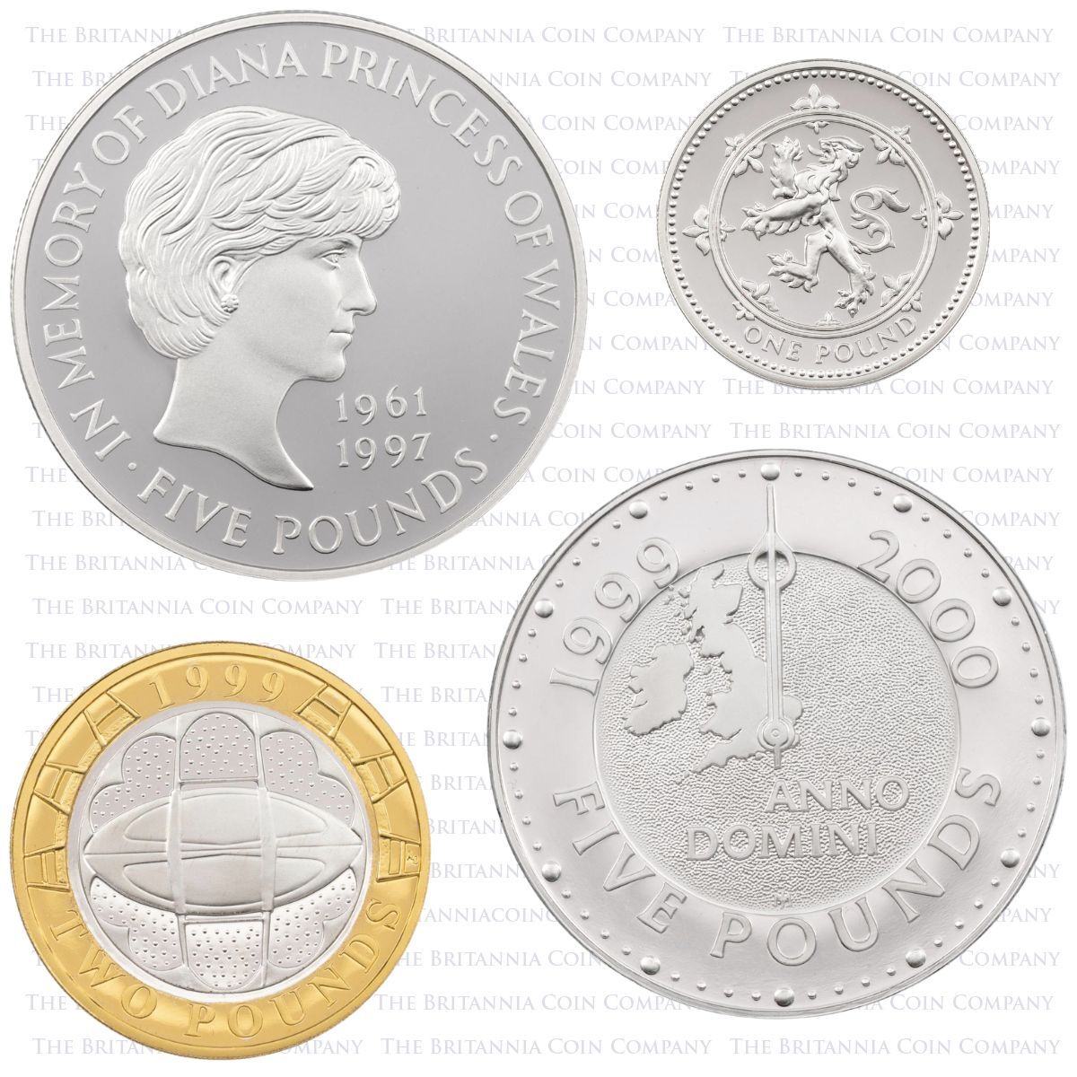 1999 Annual Family Silver Proof UK Coin Set Reverses