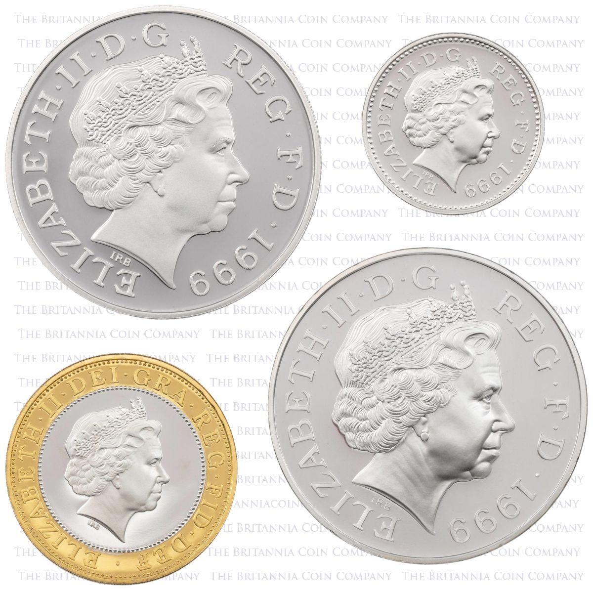 1999 Annual Family Silver Proof UK Coin Set Obverses