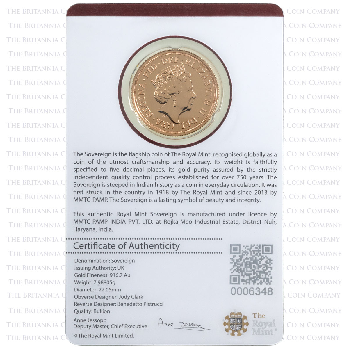 UKB19SSPB 2019 Queen Elizabeth II Gold Bullion Full Sovereign Coin India Mint Obverse