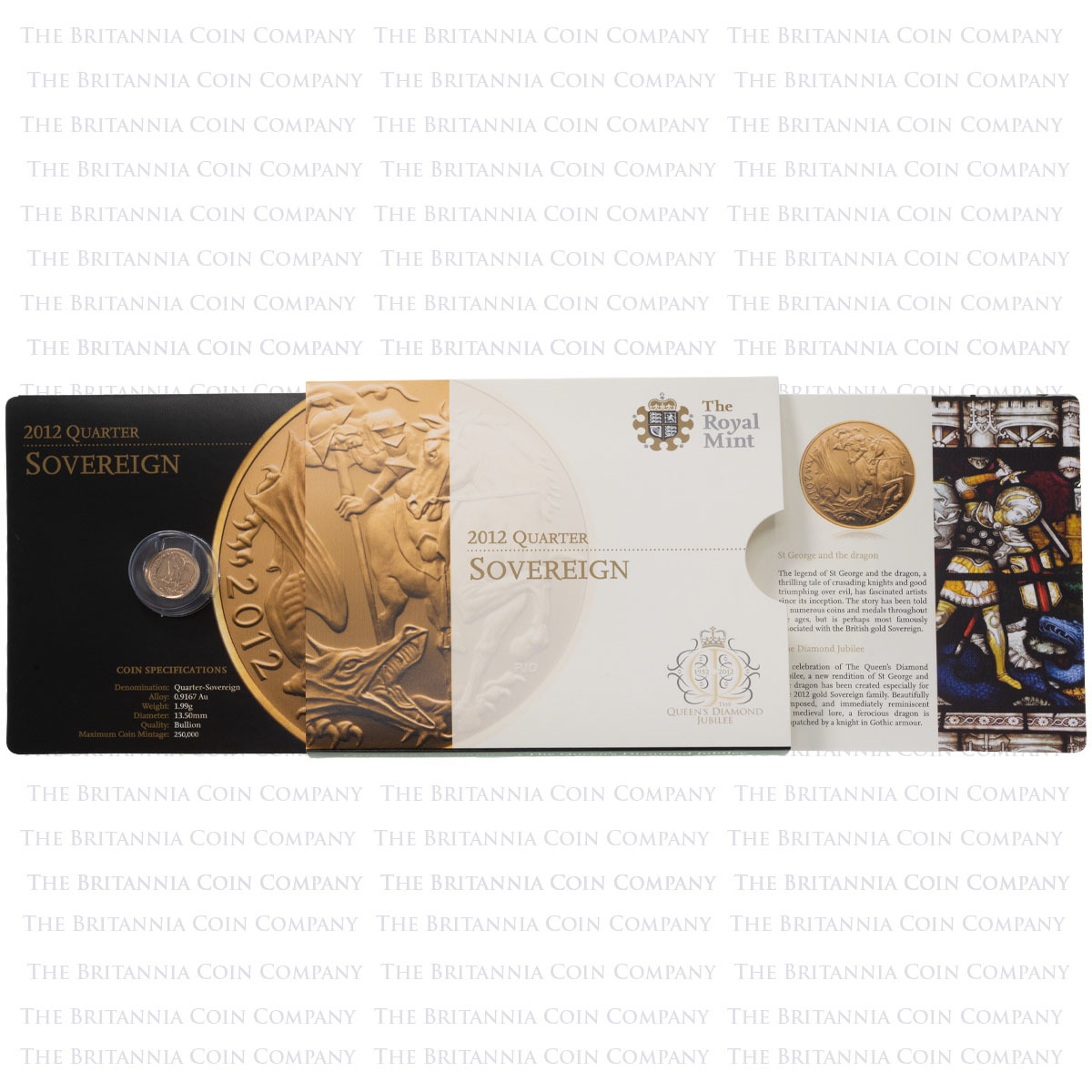 UKBQ12RN 2012 Gold Bullion Quarter Sovereign Diamond Jubilee Coin In Sleeve Slide Out