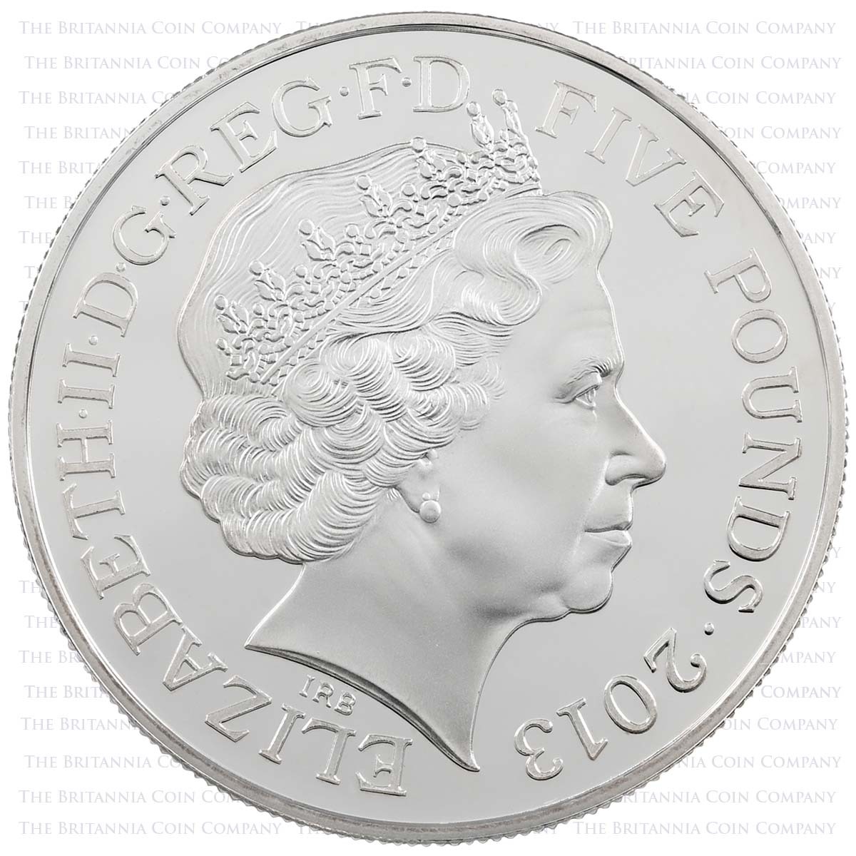 2013 Queen's Coronation 60th Anniversary Five Pound Crown Piedfort Silver Proof Coin Obverse
