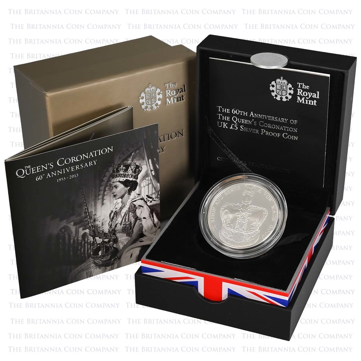 2013 Queen's Coronation 60th Anniversary Five Pound Crown Silver Proof Coin Boxed
