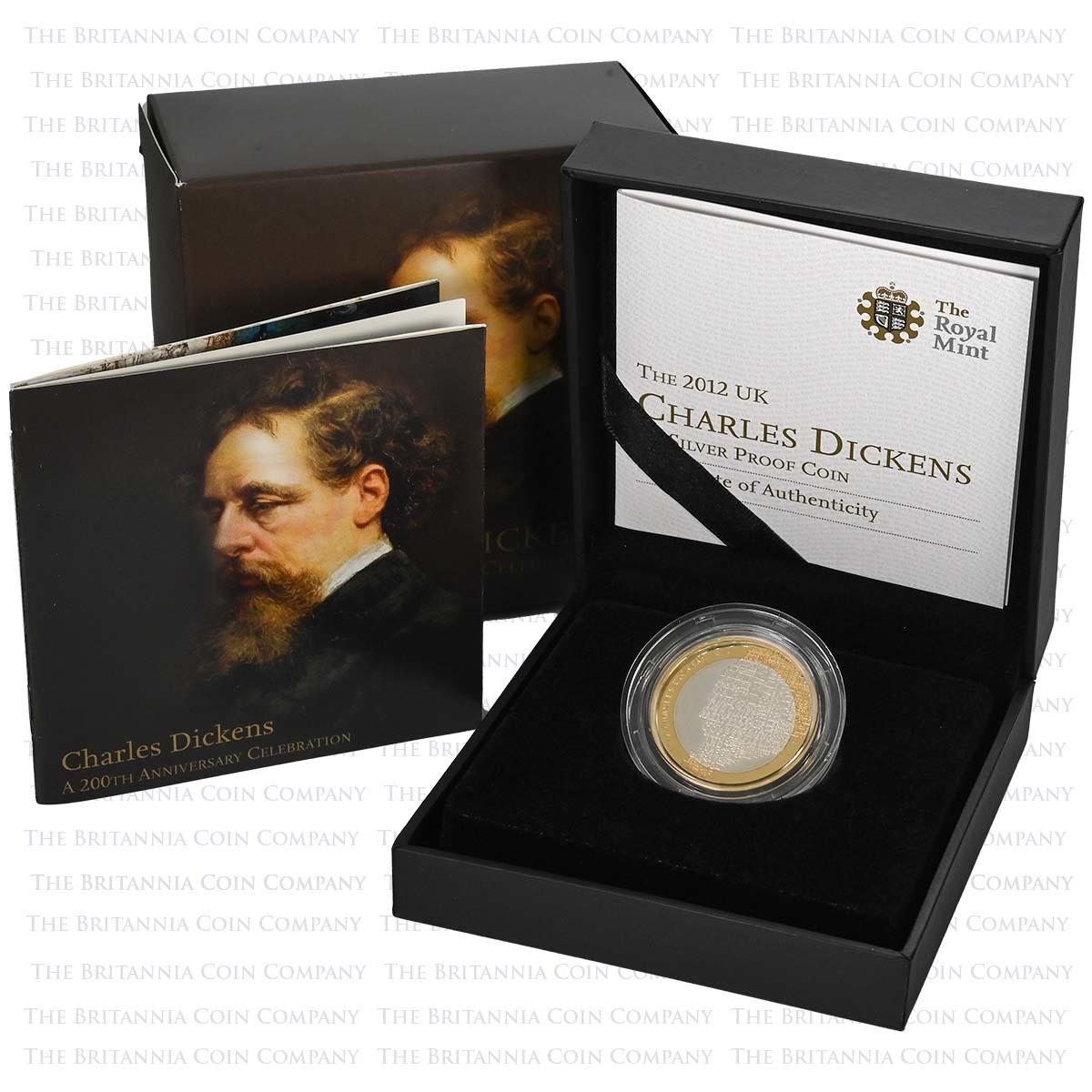 UKCD12SP 2012 Charles Dickens Two Pound Silver Proof Coin Boxed
