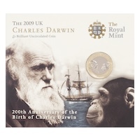 2009 Charles Darwin Two Pound Brilliant Uncirculated Mint Pack Coin Thumbnail