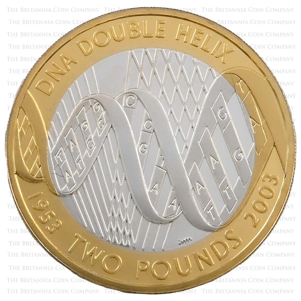 UKDNASP 2003 DNA Double Helix Two Pound Silver Proof Coin Reverse