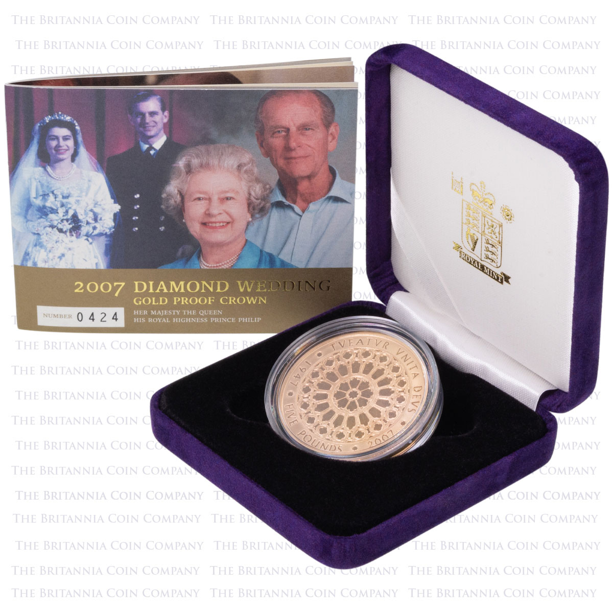 UKDWGP 2007 Diamond Wedding Anniversary Five Pound Crown Gold Proof Coin Boxed