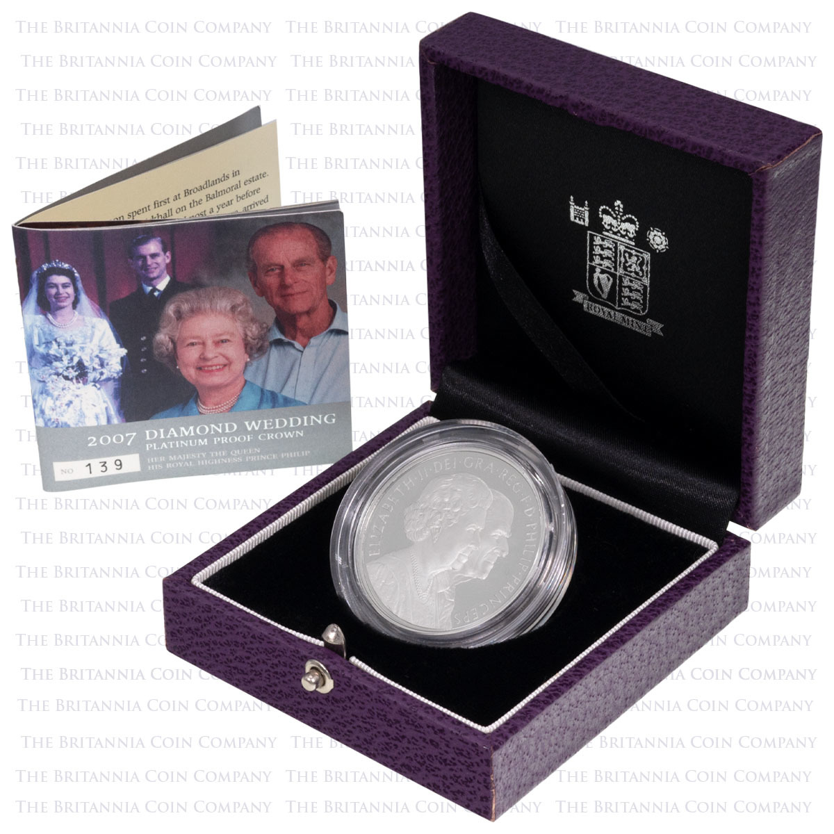 UKDWPT 2007 Diamond Wedding Anniversary Five Pound Crown Piedfort Platinum Proof Five Pound Coin Boxed
