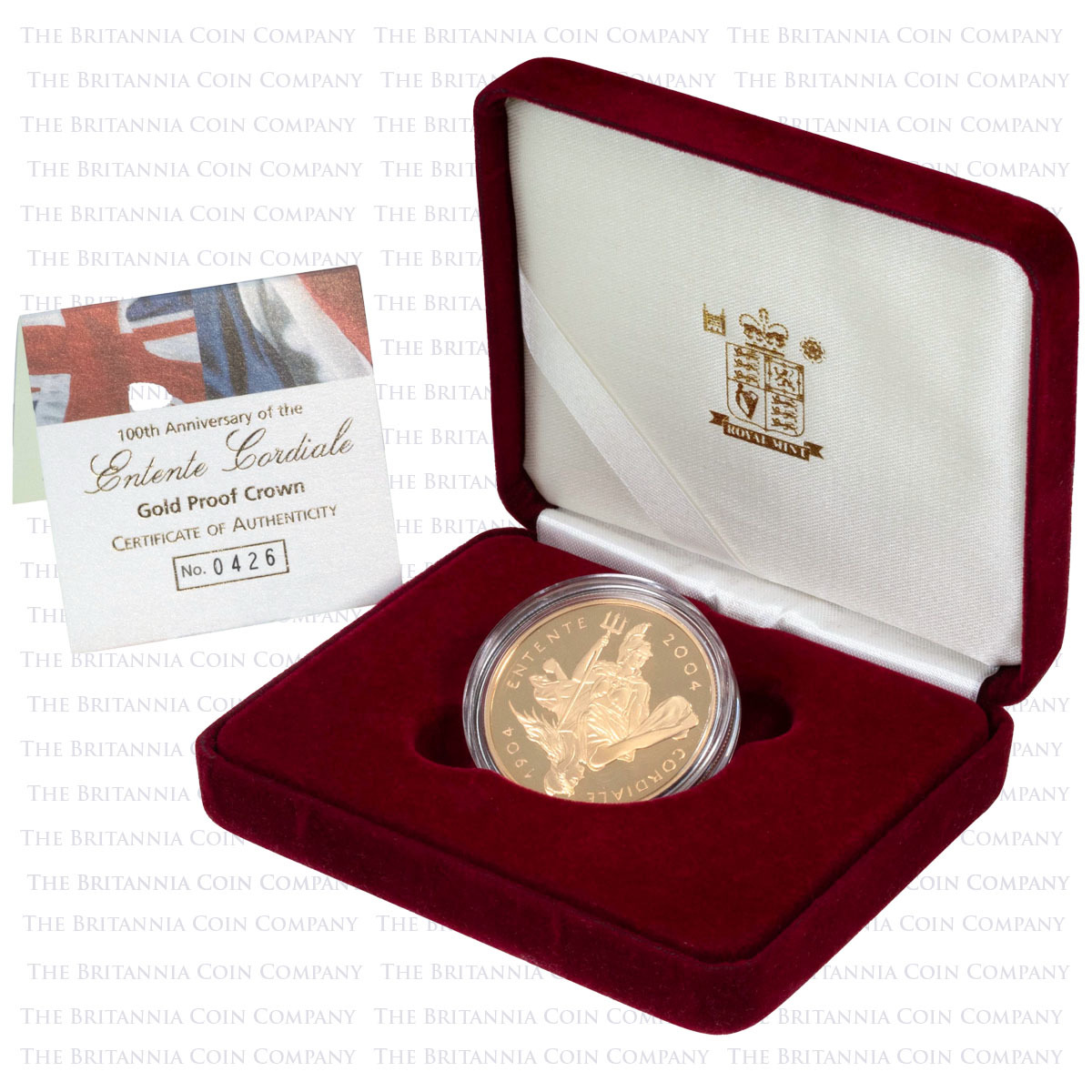 2004 Entente Cordiale Five Pound Crown Gold Proof Coin Boxed