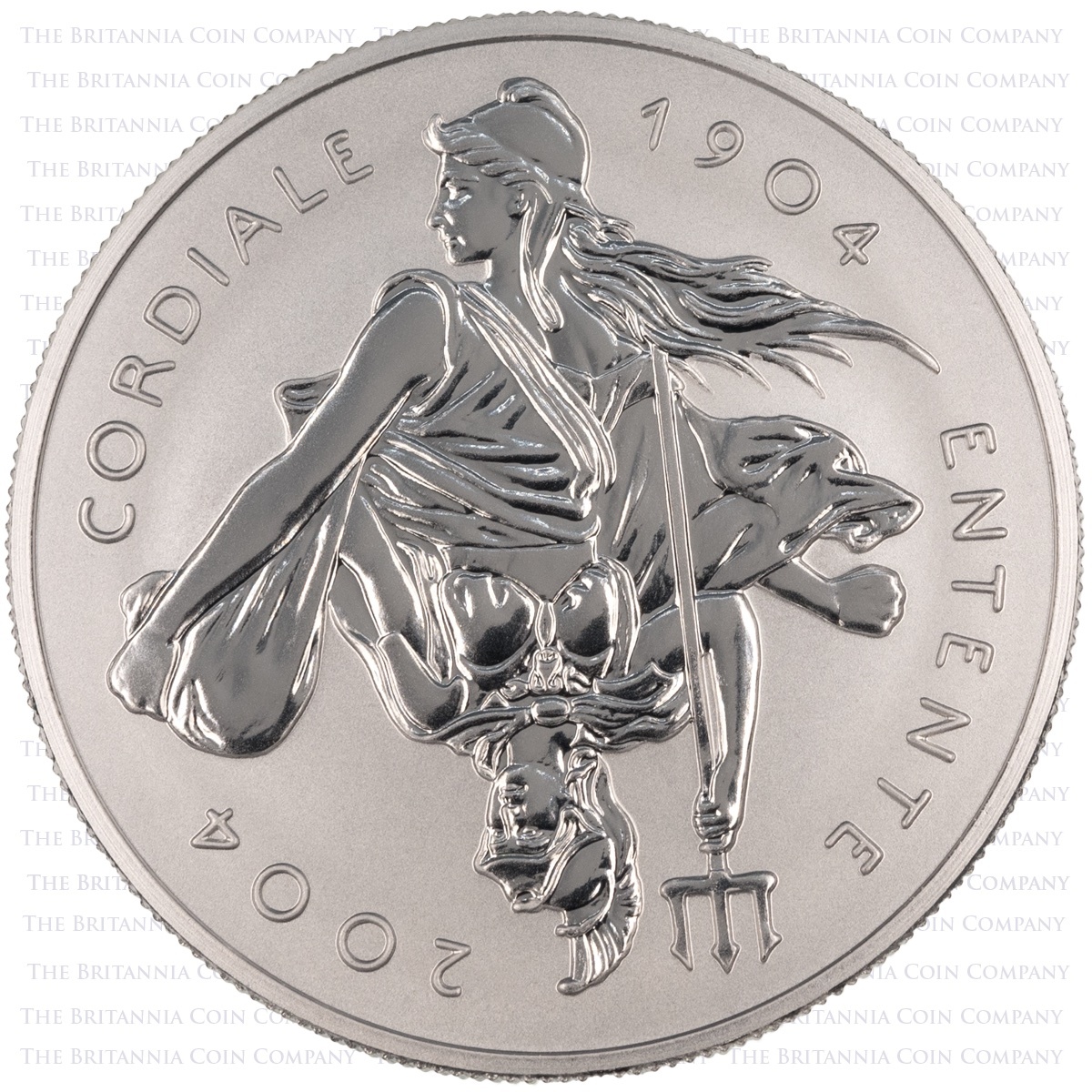 UKECPT 2004 Entente Cordiale 100th Anniversary Five Pound Crown Piedfort Platinum Proof Coin Reverse