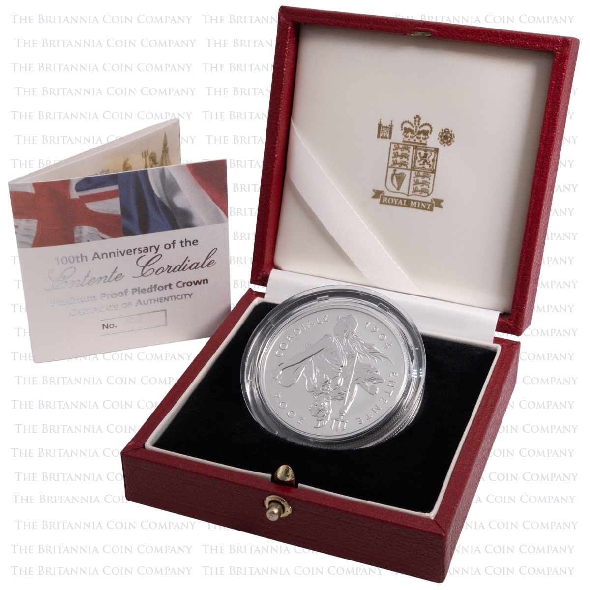 UKECPT 2004 Entente Cordiale 100th Anniversary Five Pound Crown Piedfort Platinum Proof Coin Boxed