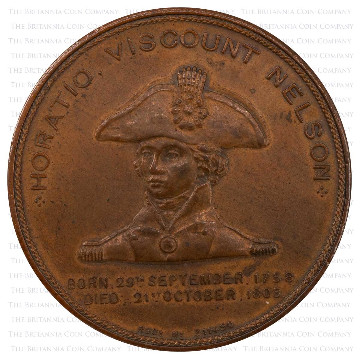 1898 HMS Foudroyant Horatio Viscount Nelson Copper Medal Obverse