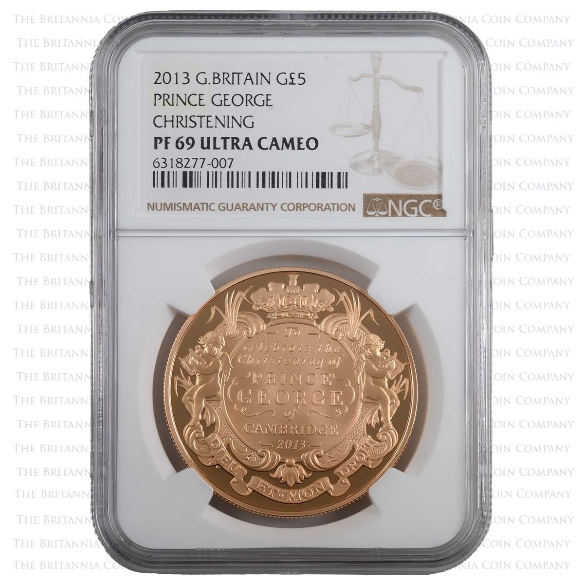UKGCGP 2013 Prince George Christening £5 Crown Gold Proof PF 69 Holder