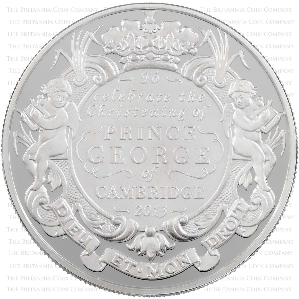 UKGCPF 2013 Prince George Christening Five Pound Crown Piedfort Silver Proof Coin Reverse