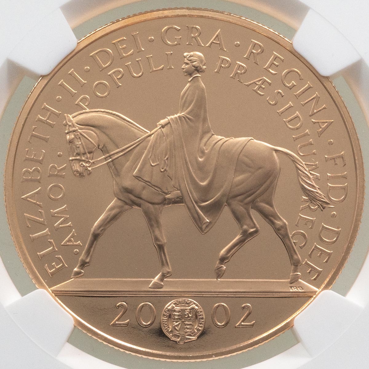 2002 Queen Elizabeth II's Golden Jubilee Five Pound Crown Gold Proof Coin NGC Graded PF 70 Ultra Cameo Horse Portrait