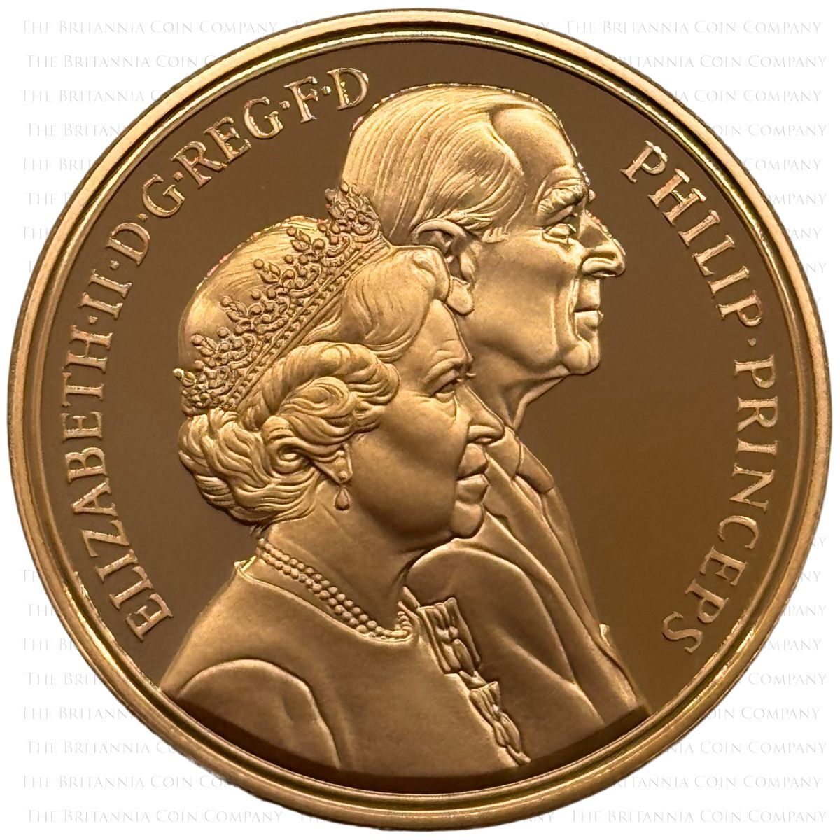 UKGWGP 1997 Golden Wedding Anniversary Five Pound Crown Gold Proof Coin Obverse