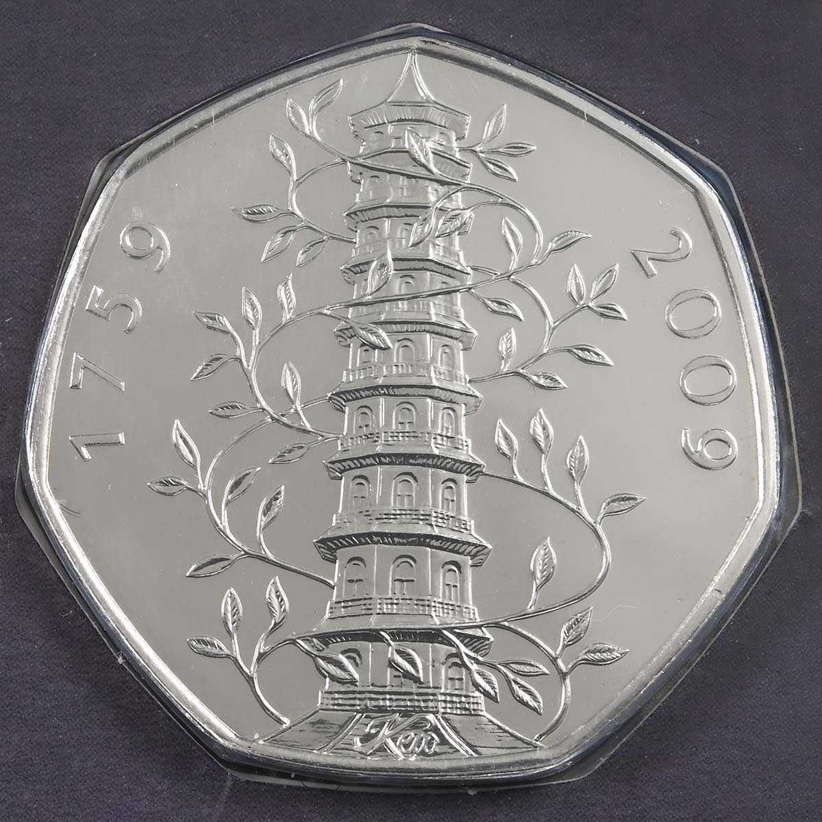 2009 Kew Gardens 50p Brilliant Uncirculated Coin In Folder Reverse