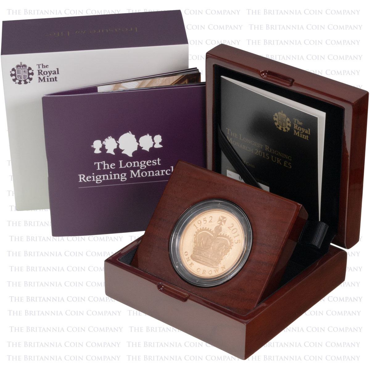 UKLRMGP 2015 Longest Reigning Monarch Five Pound Crown Gold Proof Coin Boxed