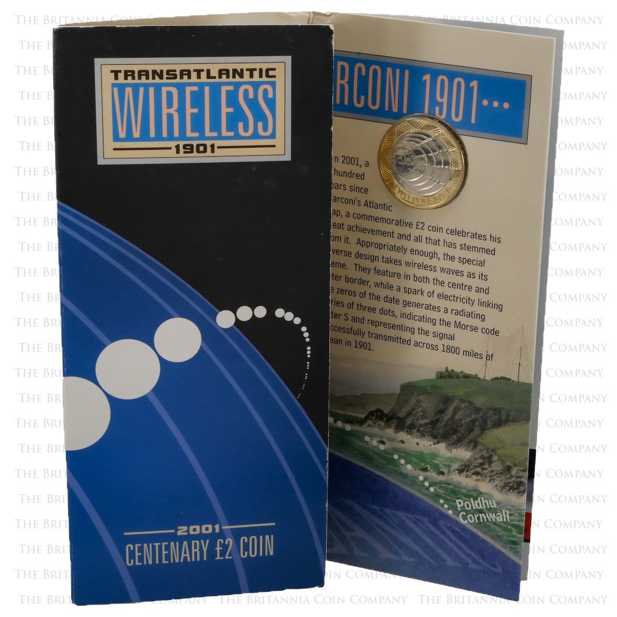2001 Marconi First Wireless Transmission £2 Brilliant Uncirculated In Folder Packaging