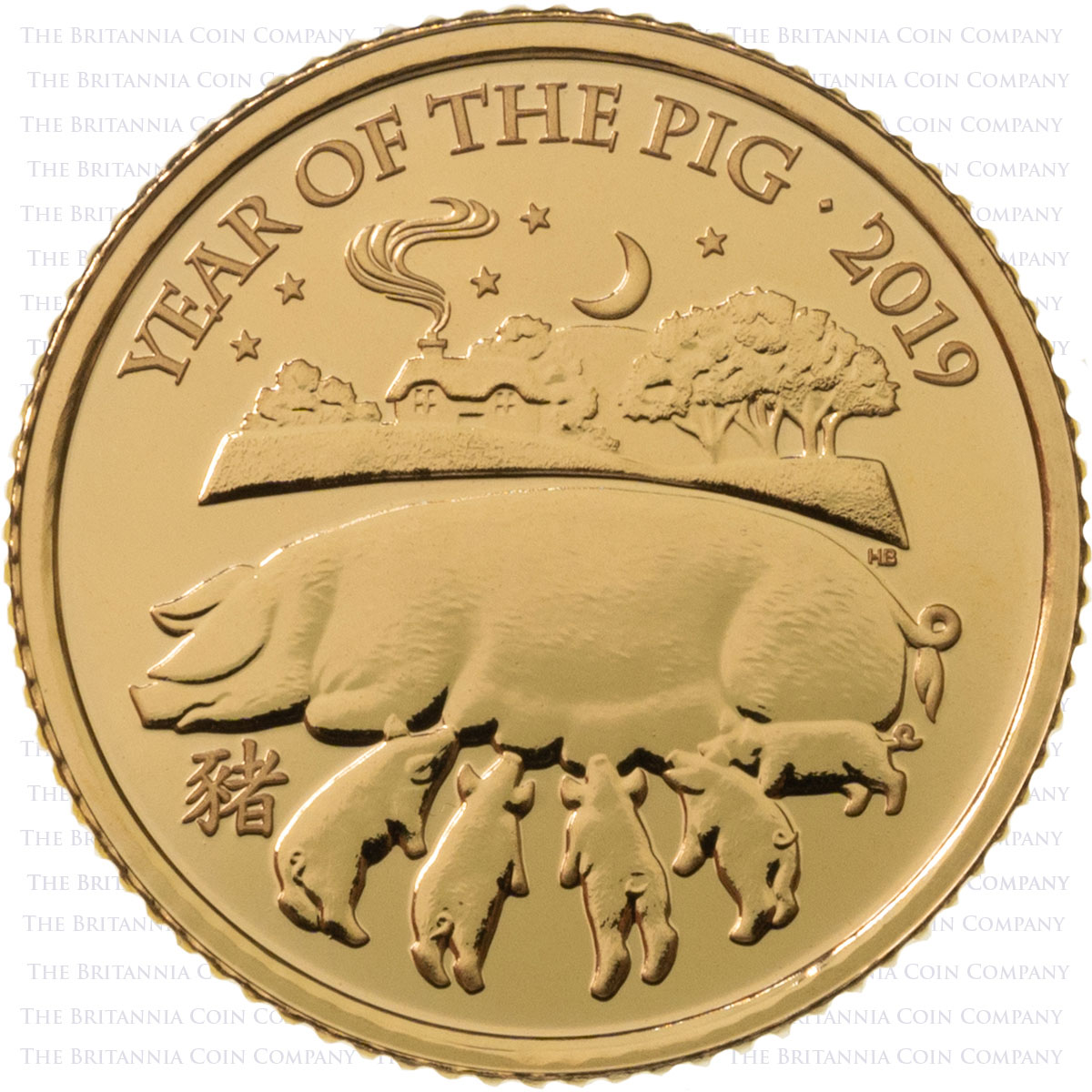 UKP19GT 2019 Lunar Year Of The Pig Tenth Ounce Gold Brilliant Uncirculated Coin Reverse