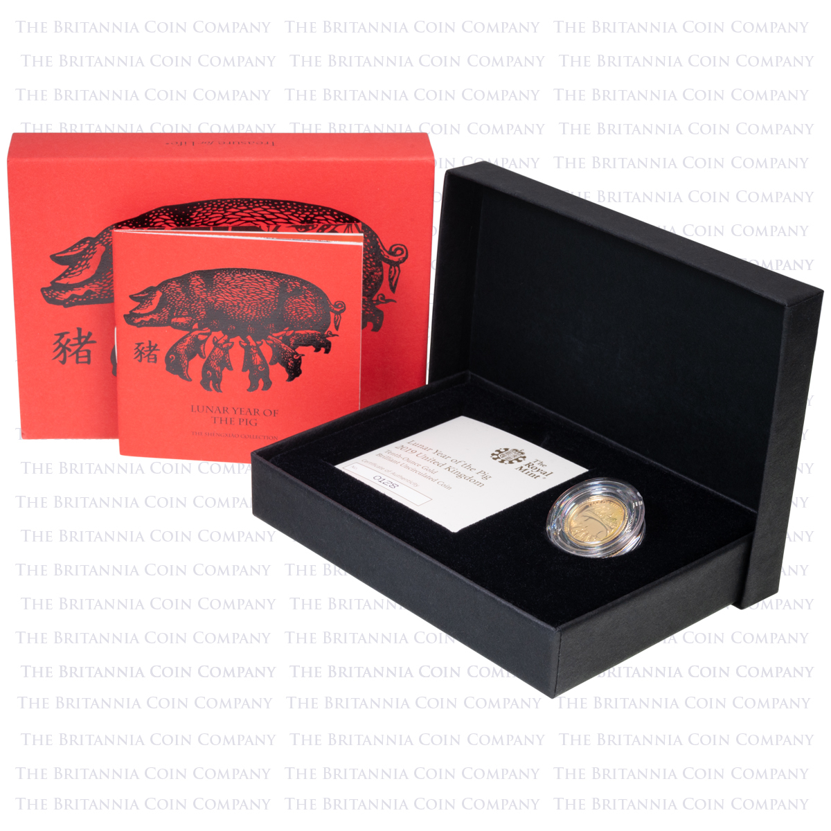 UKP19GT 2019 Lunar Year Of The Pig Tenth Ounce Gold Brilliant Uncirculated Coin Boxed