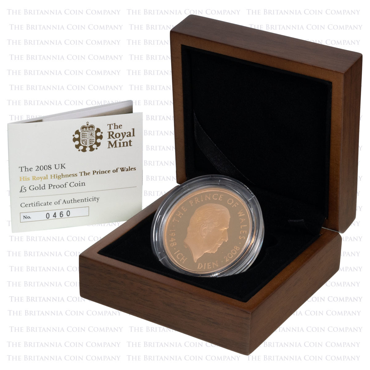 UKPC60GP 2008 Prince Charles Five Pound Gold Proof Coin Boxed