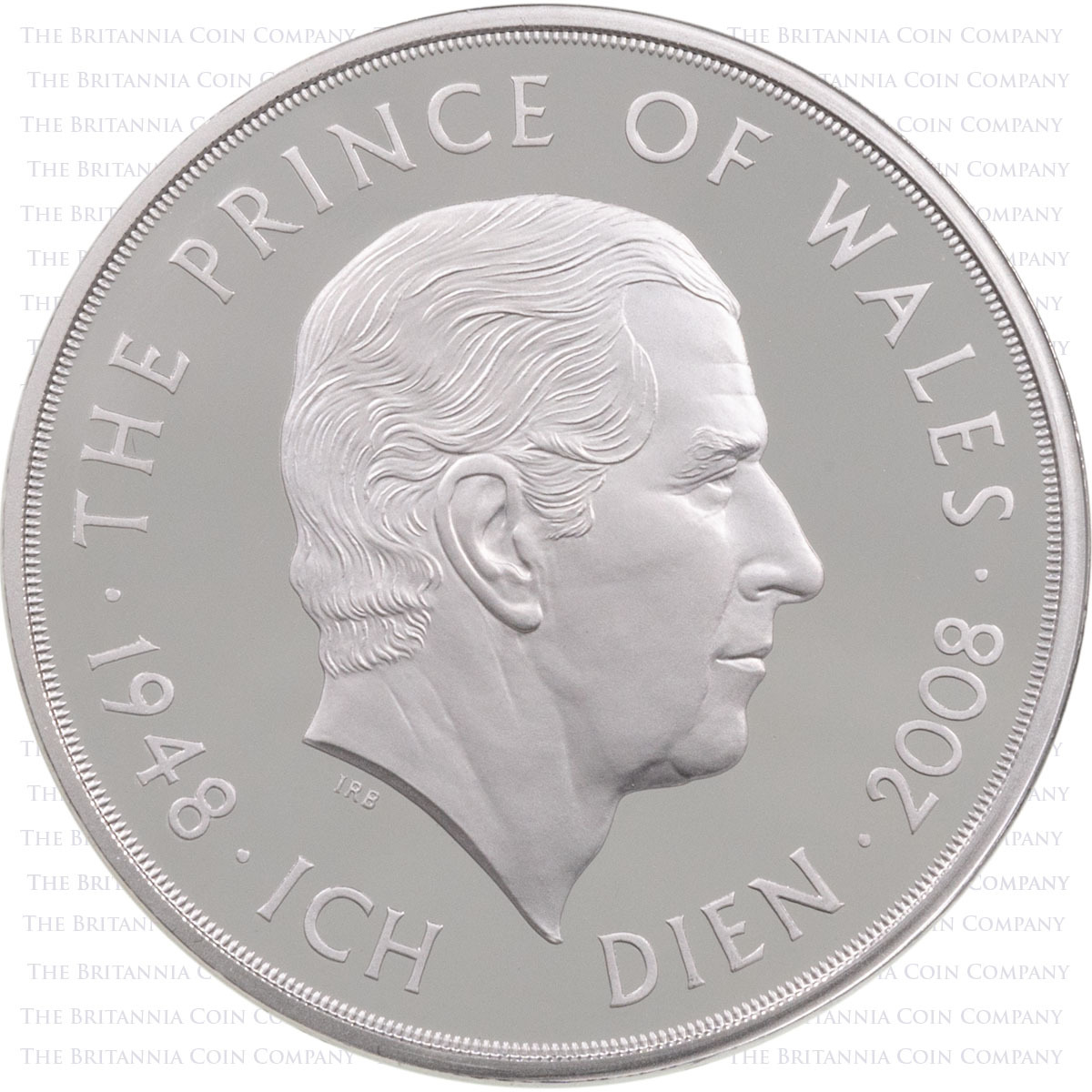 UKPC60PT 2008 Charles Prince Of Wales 60th Birthday Five Pound Crown Piedfort Platinum Proof Coin Reverse