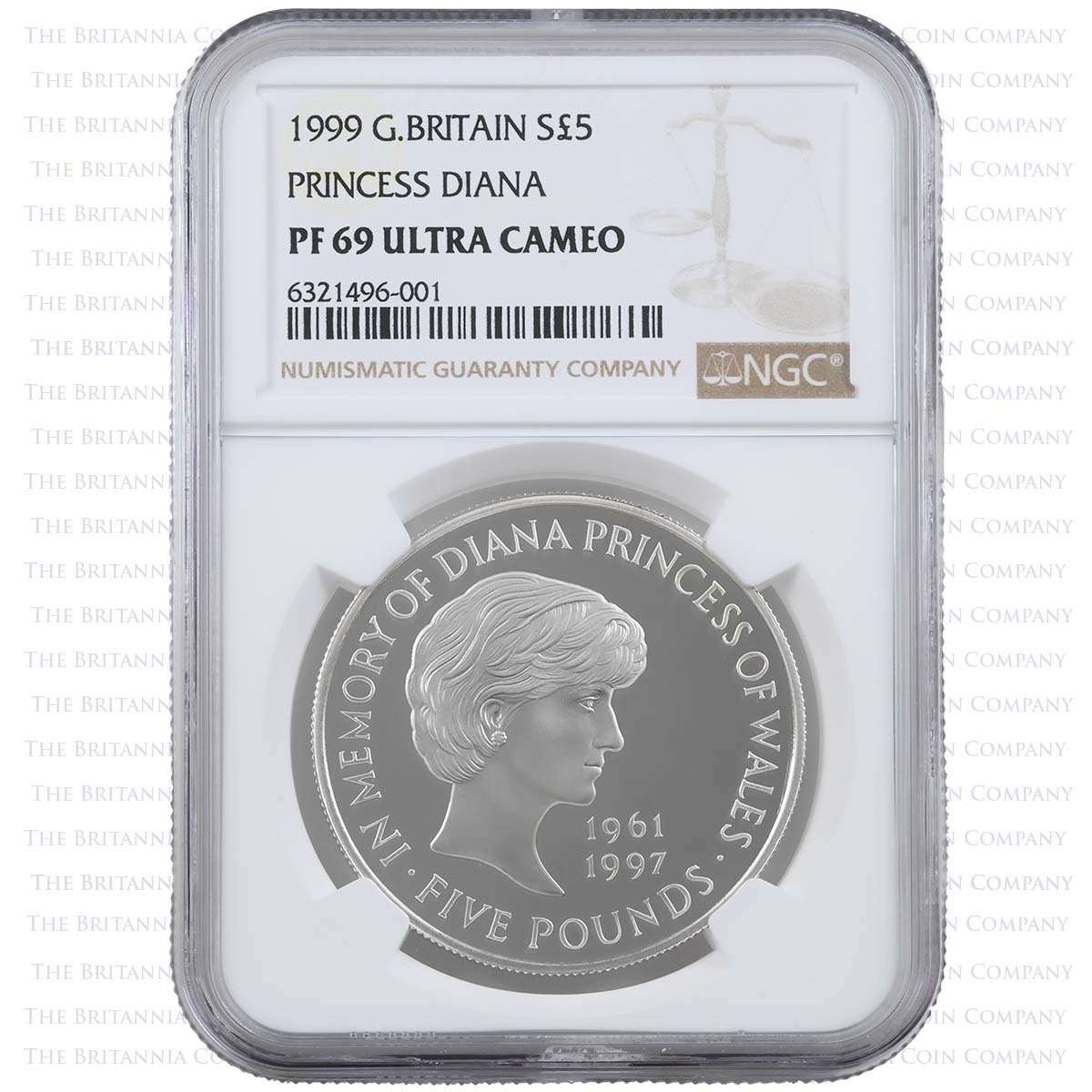 1999 Princess Diana £5 Crown Silver Proof PF 69 Ultra Cameo Holder
