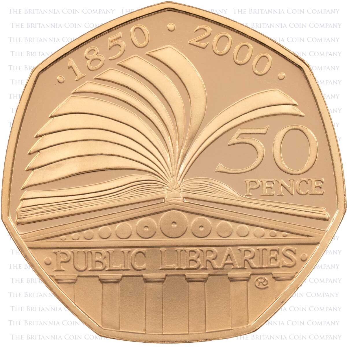 UKPLGP 2000 Public Libraries Act Fifty Pence Gold Proof Coin Reverse