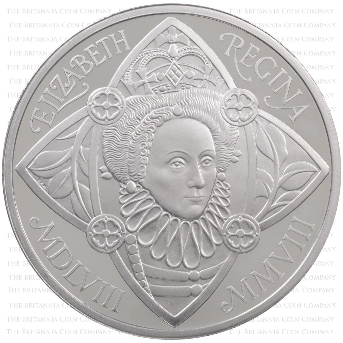 UKQEPT 2008 Queen Elizabeth I Five Pound Crown Piedfort Platinum Proof Coin Reverse