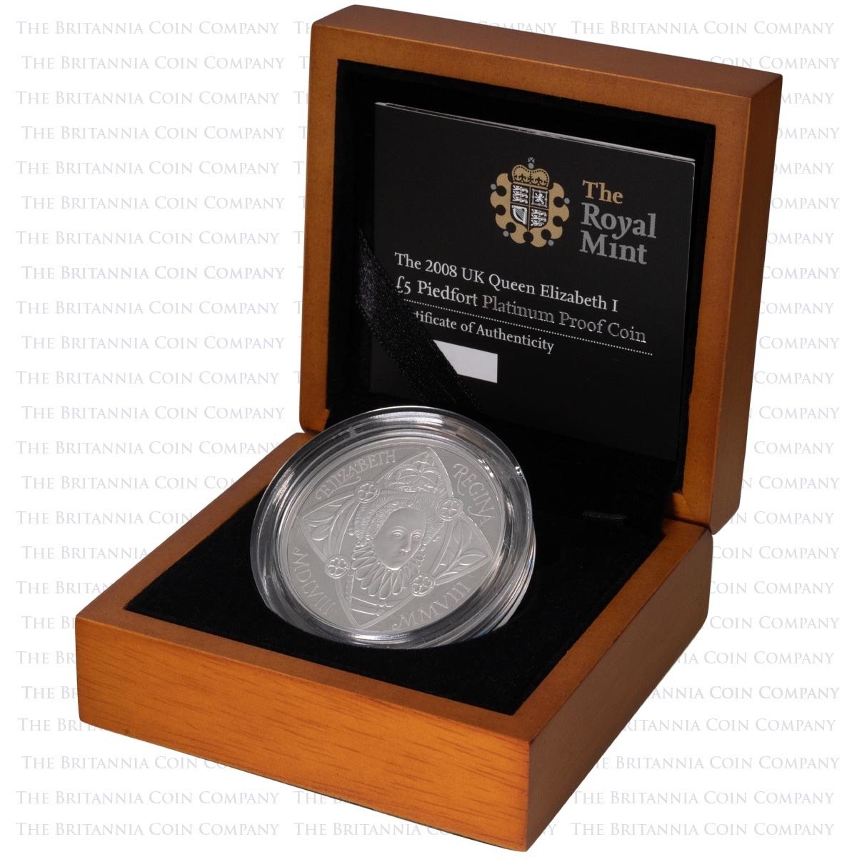 UKQEPT 2008 Queen Elizabeth I Five Pound Crown Piedfort Platinum Proof Coin Boxed