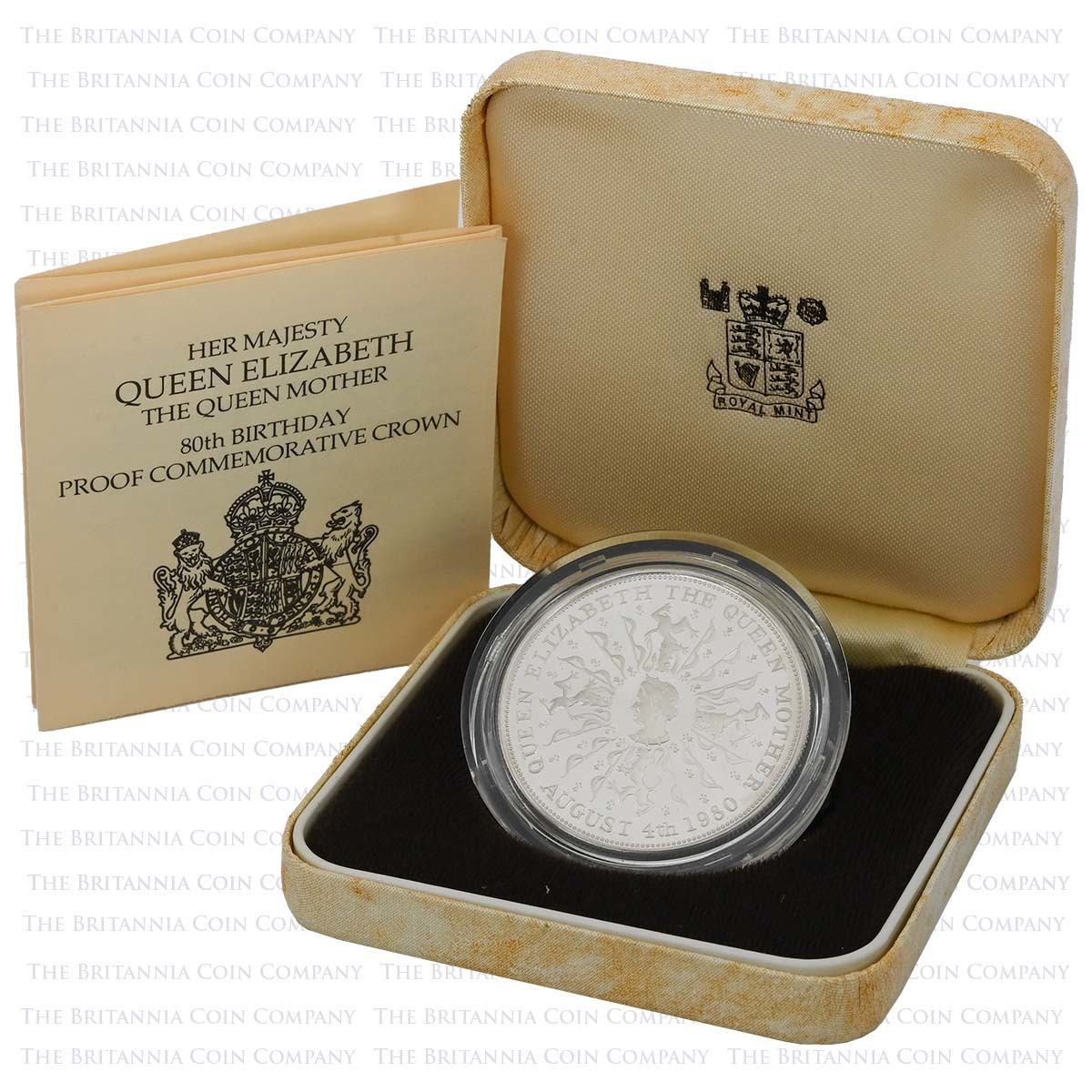 1980 Queen Mother 80th Birthday 25p Crown Silver Proof Boxed