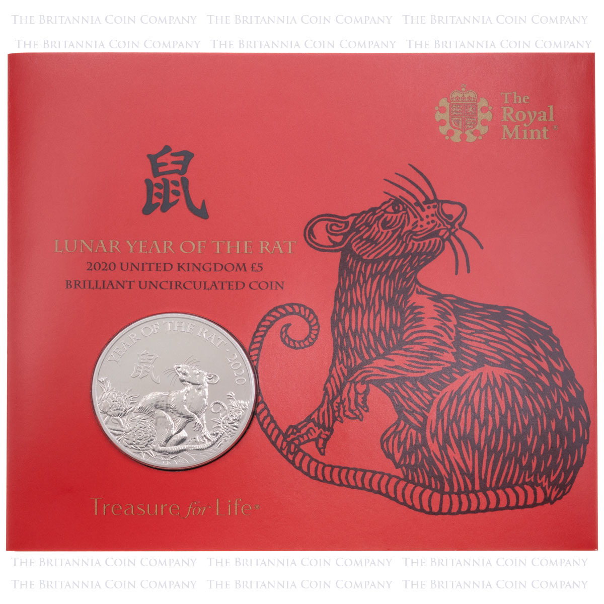 UKR20BU 2020 Lunar Year Of The Rat Five Pound Brilliant Uncirculated Coin In Folder