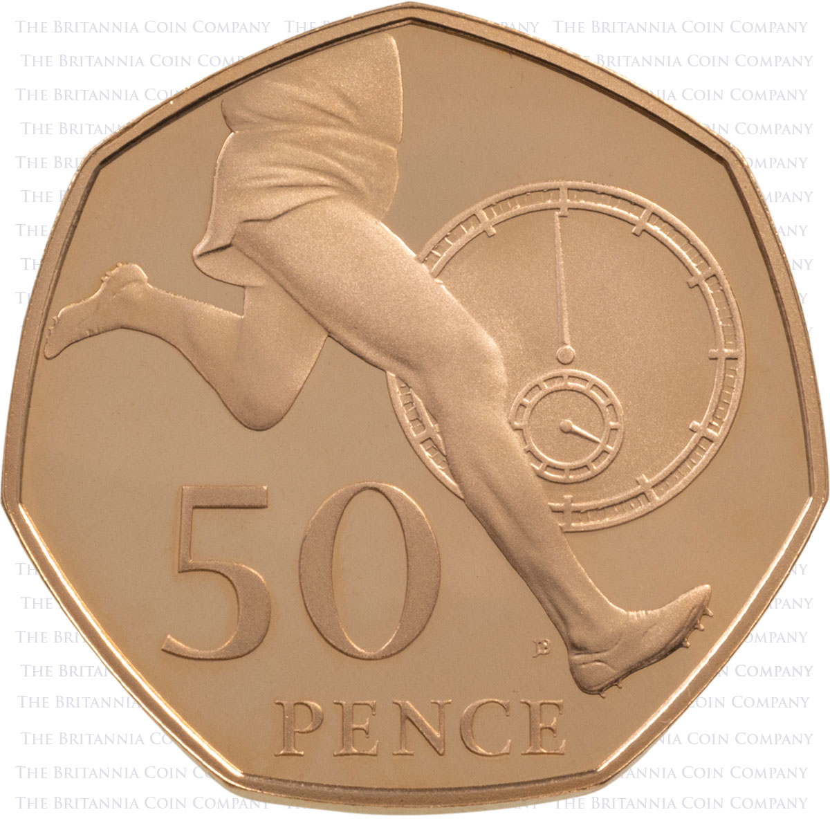 2004 Roger Bannister Four Minute Mile Running Legs Fifty Pence Gold Proof Coin Reverse