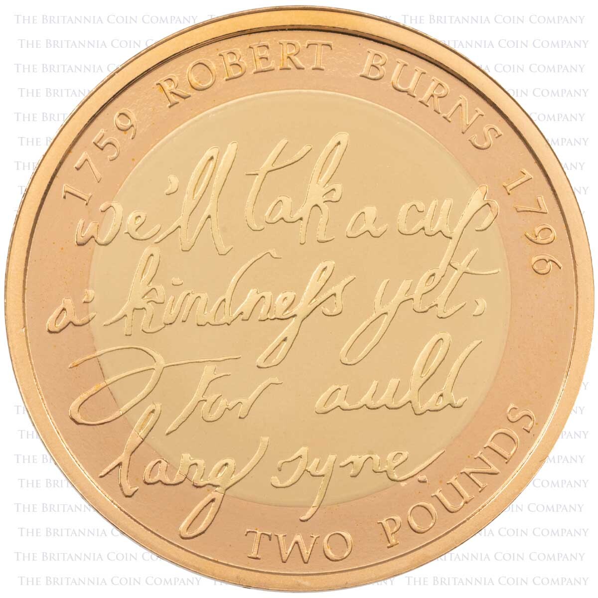 UKREBGP 2009 Robert Burns Two Pound Gold Proof Coin Reverse