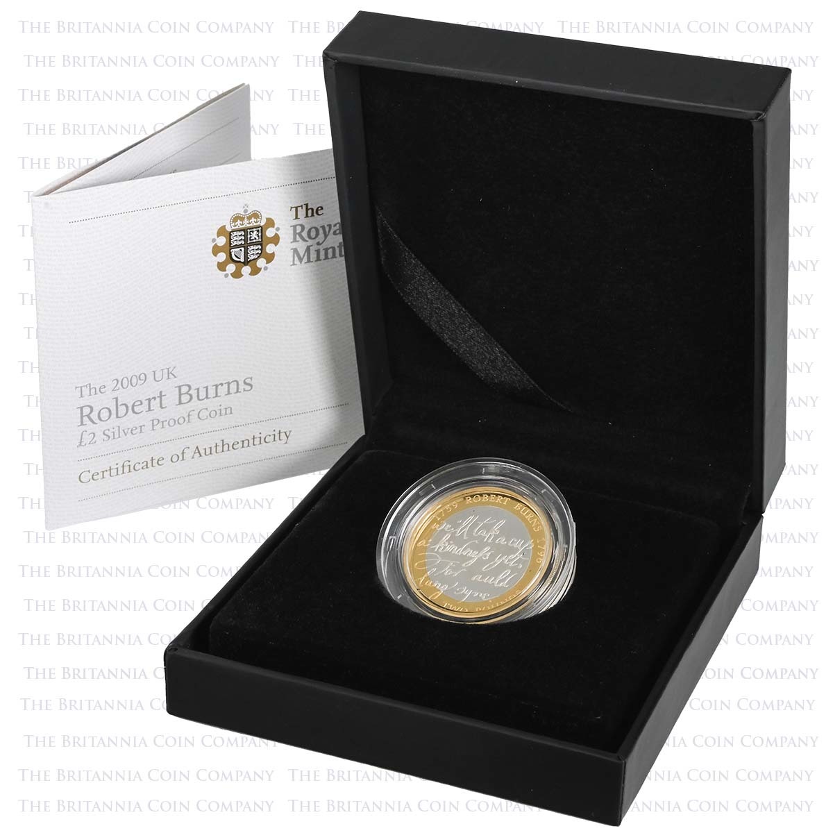 UKREBSP 2009 Robert Burns Two Pound Silver Proof Coin Boxed