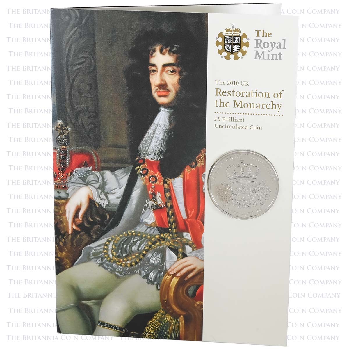 2010 Restoration Of The Monarchy Five Pound Crown Brilliant Uncirculated Coin In Folder