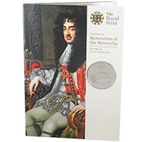 2010 Restoration Of The Monarchy Five Pound Crown Brilliant Uncirculated Coin In Folder Thumbnail